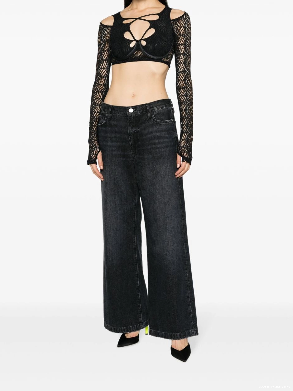Affordable top Versace Jeans cropped mesh-lace Women Couture 0710